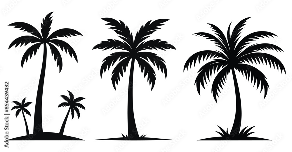Fototapeta premium Set of Palm Tree silhouettes vector illustration Isolated on White Background