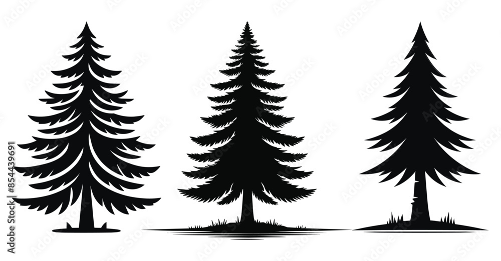 Obraz premium Set of Pine Tree silhouettes vector illustration Isolated on White Background