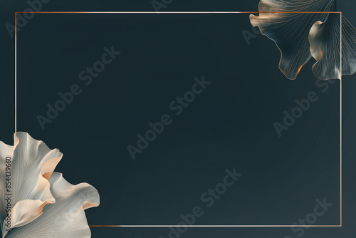 cadre élégant avec des fleurs abstraites noir et blanc sur un fond noir, design minimaliste et raffiné - espace négatif copyspace