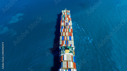 Aerial view of the freight shipping transport system cargo ship container. international transportation Export-import business, logistics, transportation industry concepts  © Photo Sesaon