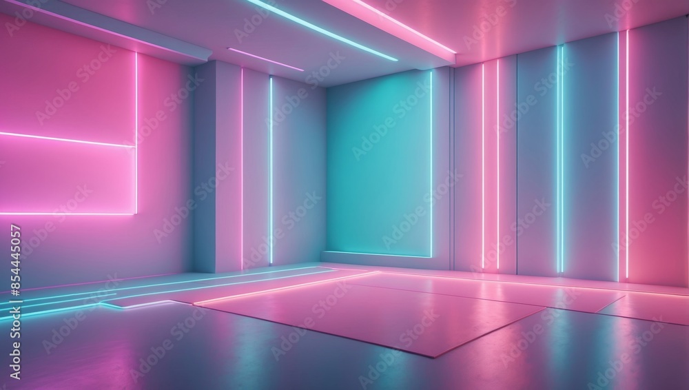 A modern, abstract backdrop featuring pastel hues and neon lights in a white room, background, wallpaper A modern, abstract backdrop featuring pastel hues and neon lights in a white room, background, wallpaper