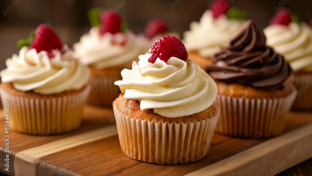 Deliciously tempting cupcakes with fresh strawberries and whipped cream Deliciously tempting cupcakes with fresh strawberries and whipped cream