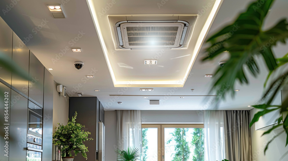 Sleek Ceiling-Mounted Air Conditioner Enhancing Luxury Apartment Interiors Sleek Ceiling-Mounted Air Conditioner Enhancing Luxury Apartment Interiors