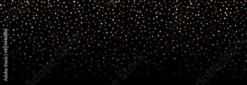 Golden falling confetti pattern on black background. Repeating gold glitter pattern. Yellow and golden dots wallpaper. Celebration Christmas, New Year or birthday party decoration. Vector backdrop photo