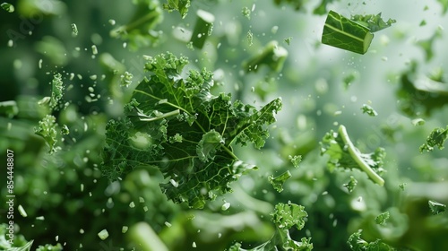 Flying Chopped Kale Fresh Green Chinese Vegetable Falling photo