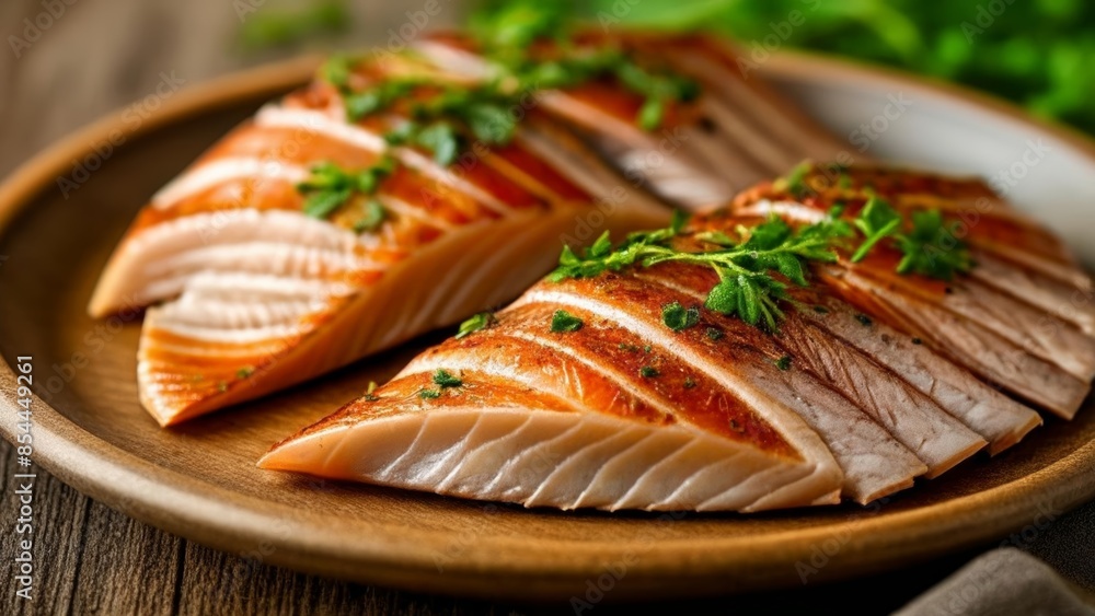Deliciously grilled salmon ready to be savored Deliciously grilled salmon ready to be savored