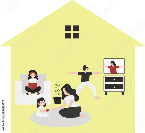 Stay at home flat design illustration isolated in white background