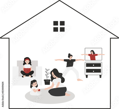 Stay at home flat design illustration isolated in white background