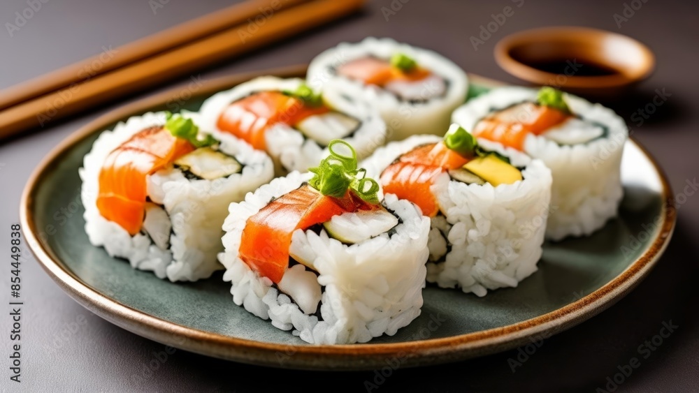 Delicious sushi rolls ready to be savored Delicious sushi rolls ready to be savored