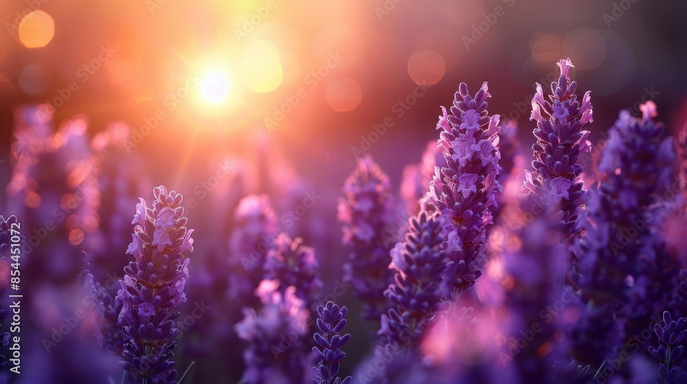 Close-up view of purple lavender bushes in full bloom under the golden sunlight of Provence. The shallow depth of field emphasizes the delicate texture and vivid color of the flowers, perfect for Close-up view of purple lavender bushes in full bloom under the golden sunlight of Provence. The shallow depth of field emphasizes the delicate texture and vivid color of the flowers, perfect for