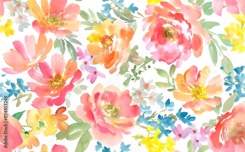 Fototapeta Watercolor Seamless Floral Pattern with Abstract Hand painted Red Peonies and Foliage on a transparent background. Spring and summer floral Textile Design for fabric and stationary. Floral wallpaper.