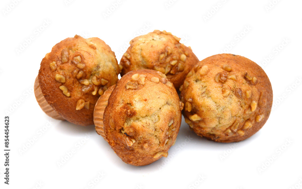 An espresso banana nut muffin isolated on pure white background An espresso banana nut muffin isolated on pure white background