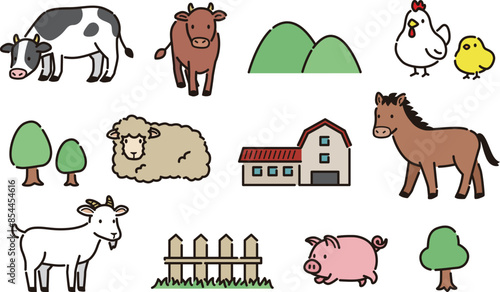かわいい牧場の動物たちイラストセット
