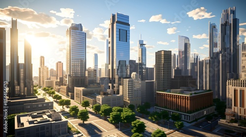 panoramic view of modern city at sunset, 3d render