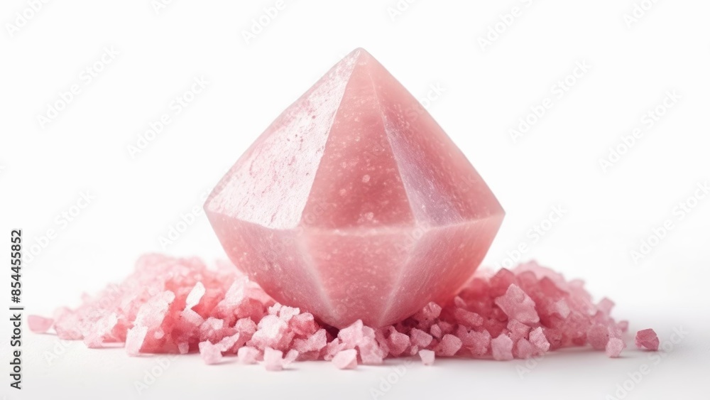  Pink gemstone in a pile of crushed crystals