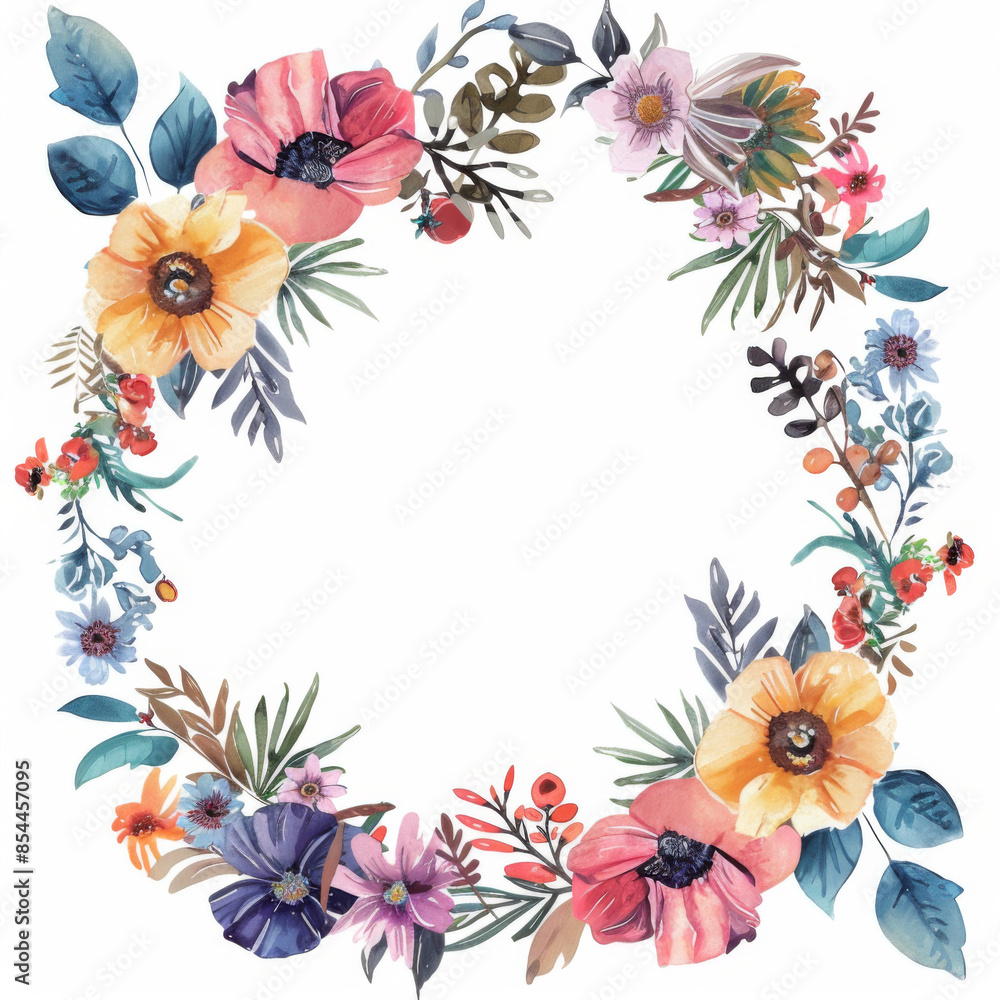 Colorful round flower frame with white background Colorful round flower frame with white background