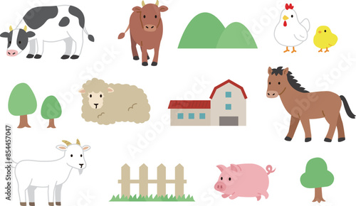 かわいい牧場の動物たちイラストセット