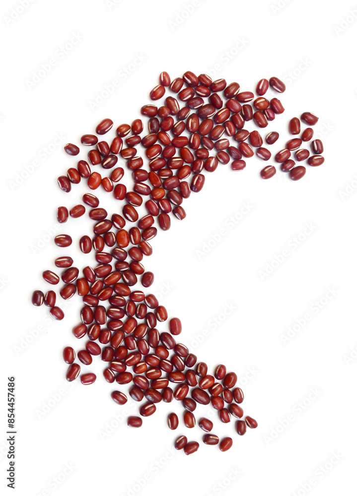 Adzuki beans pouring on white background