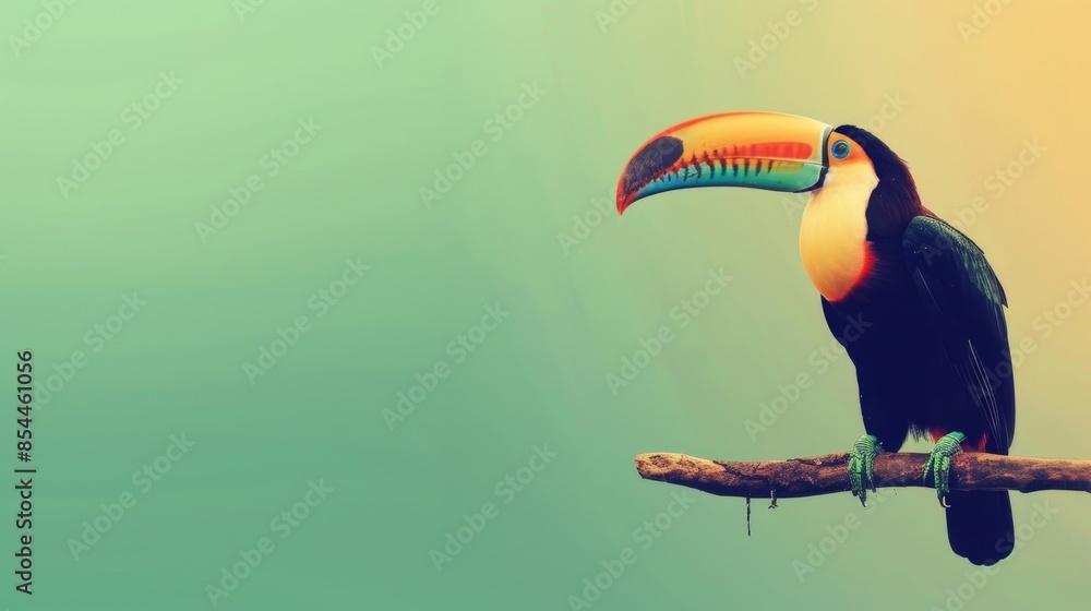 Obraz premium toucan with a brightly colored beak perched on pastel background