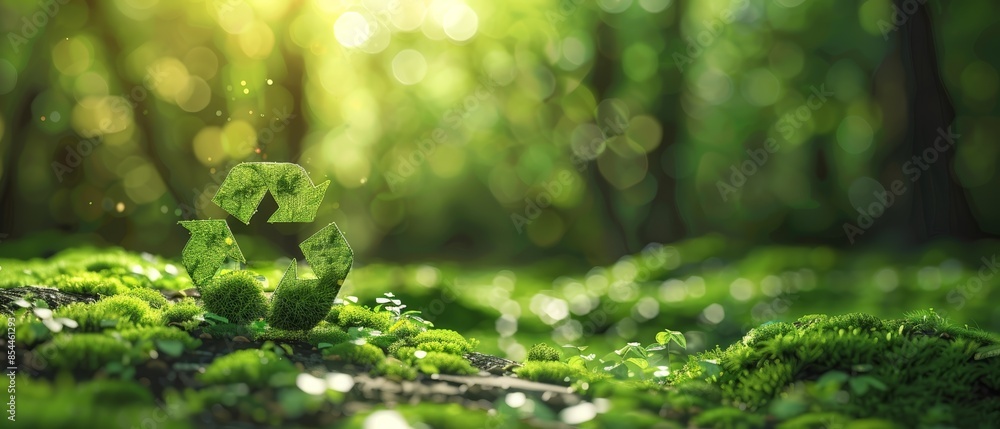 Sunlit forest floor with lush green moss. Sunlit forest floor with lush green moss.