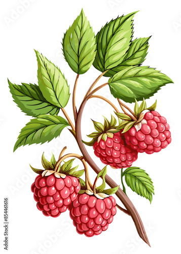 illustration of raspberry with leaves