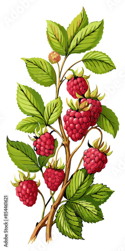 illustration of raspberry with leaves