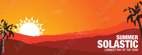 Summer Solstice. Longest day of the year. summer solstice template banner design, poster, typography, social media post. design background, card, Vector illustration.