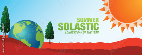 Summer Solstice. Longest day of the year. summer solstice template banner design, poster, typography, social media post. design background, card, Vector illustration.