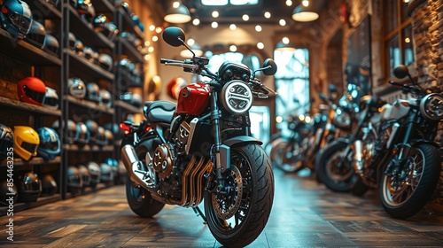 Exquisite Display: Modern Motorcycle and Helmets in the Showroom