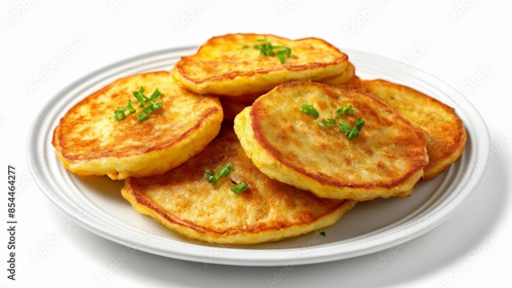 Delicious goldenbrown pancakes with a sprinkle of green herbs ready to be enjoyed Delicious goldenbrown pancakes with a sprinkle of green herbs ready to be enjoyed