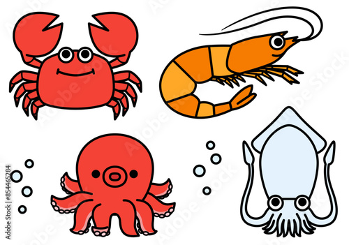  海のいきもの　エビ、カニ、タコ、イカ