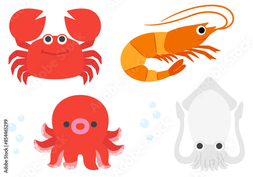  海のいきもの　エビ、カニ、タコ、イカ