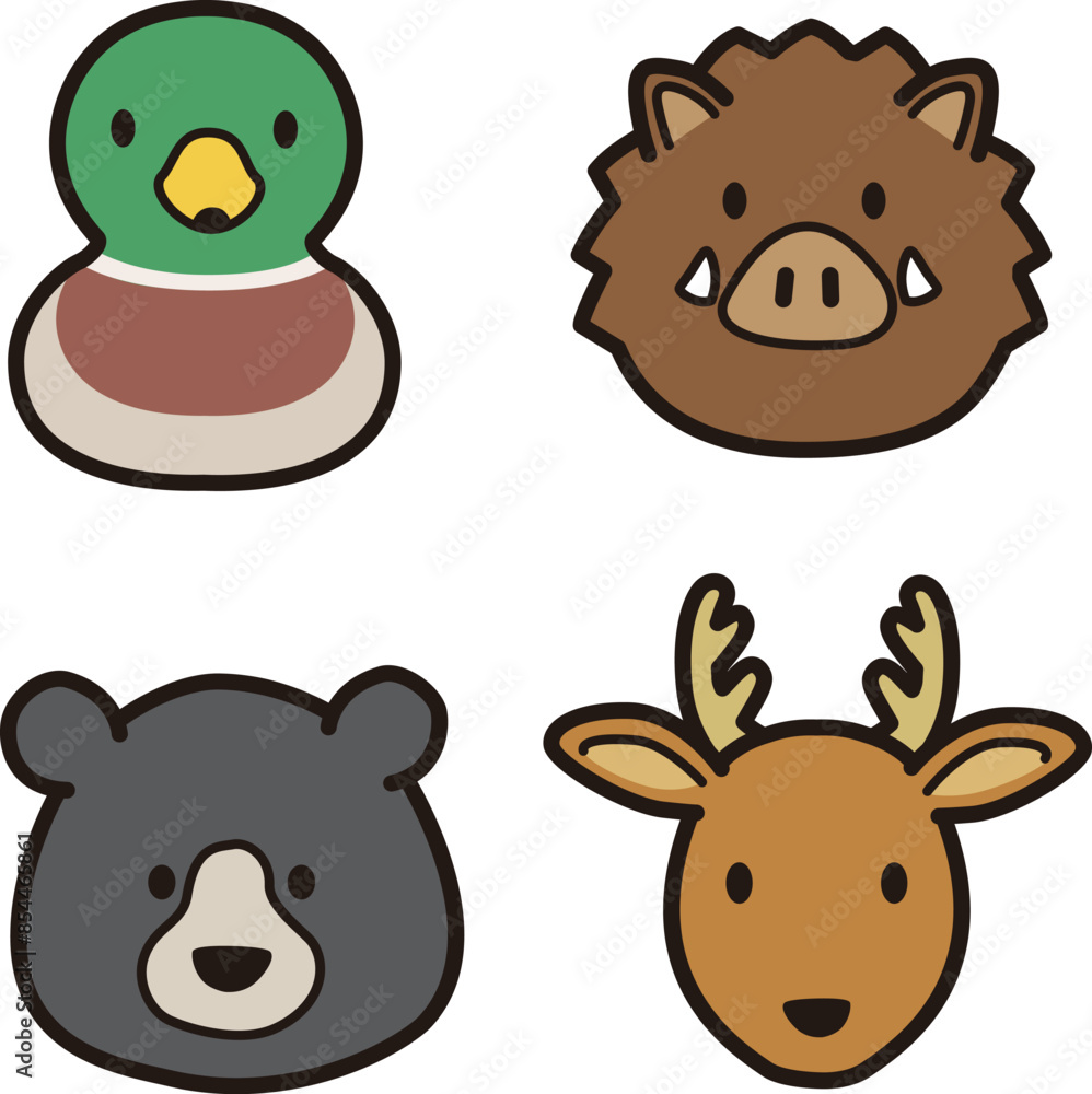 Obraz premium シンプルでかわいい野生動物、ジビエの顔アイコンイラスト