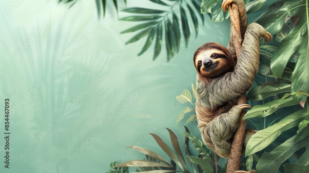 Obraz premium sloth hanging from a tree branch in a jungle