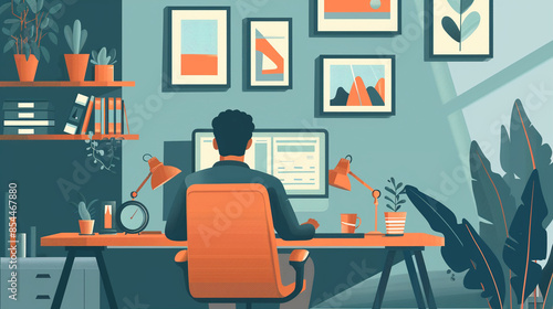 Wallpaper Mural A man working on his computer in a home office. Home Office Torontodigital.ca