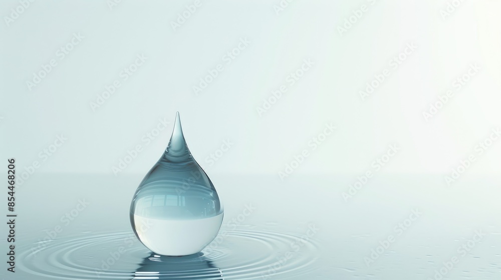 A melancholy water droplet depicted in a 2d illustration against a pure white backdrop A melancholy water droplet depicted in a 2d illustration against a pure white backdrop