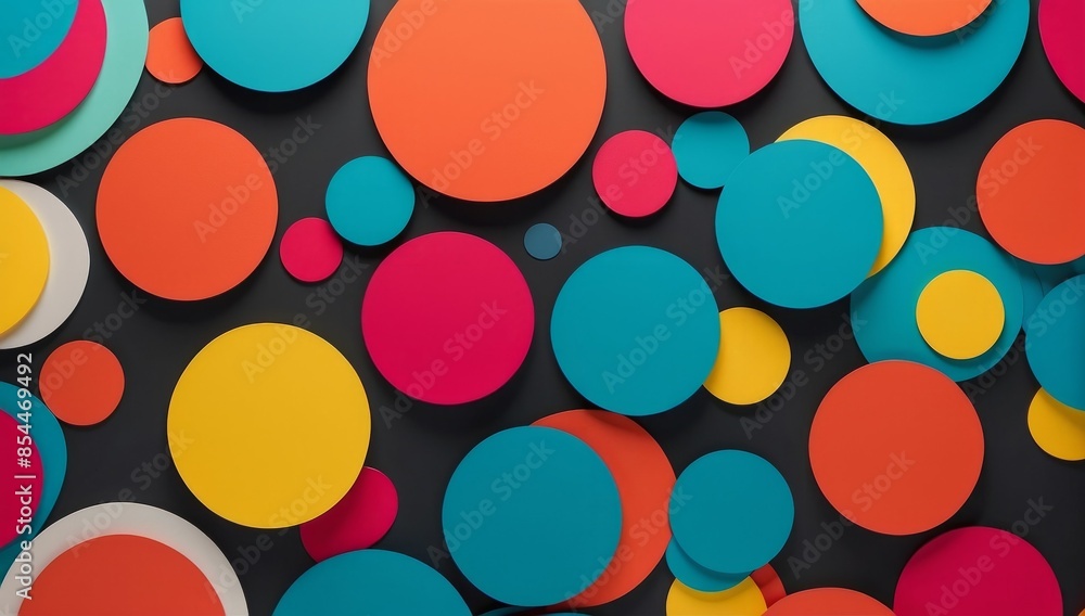 A pop art-inspired backdrop featuring a multitude of colorful circles in various sizes and hues, layered on a dark background A pop art-inspired backdrop featuring a multitude of colorful circles in various sizes and hues, layered on a dark background
