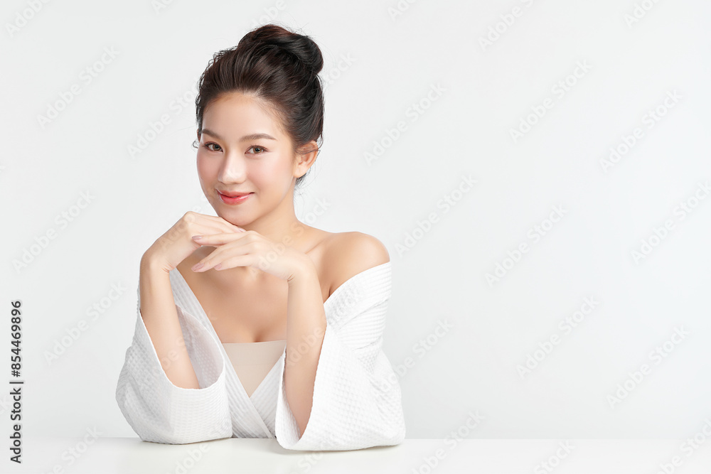 Beautiful young asian woman with clean fresh skin on white background, Face care, Facial treatment, Cosmetology, beauty and spa, Asian women portrait.