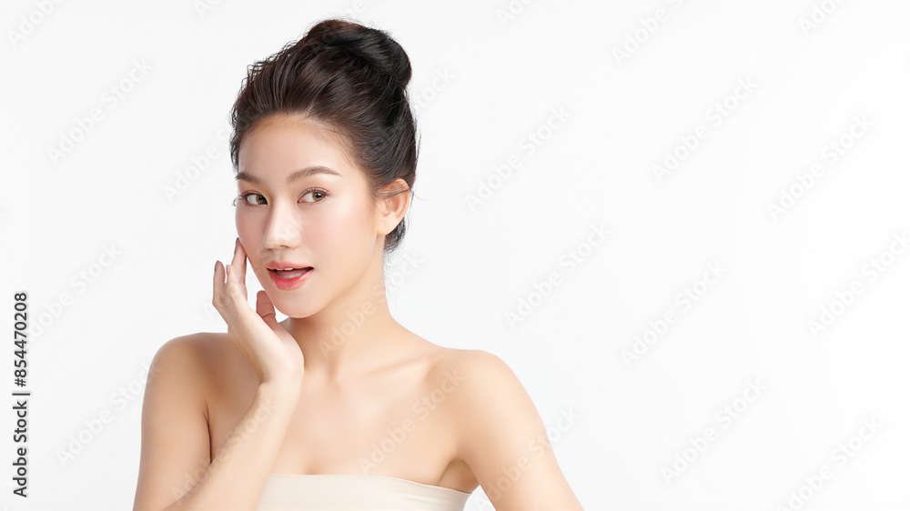 Beautiful young asian woman with clean fresh skin on white background, Face care, Facial treatment, Cosmetology, beauty and spa, Asian women portrait. Beautiful young asian woman with clean fresh skin on white background, Face care, Facial treatment, Cosmetology, beauty and spa, Asian women portrait.