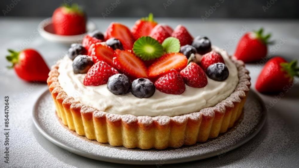 Deliciously fresh fruit tart ready to be savored Deliciously fresh fruit tart ready to be savored