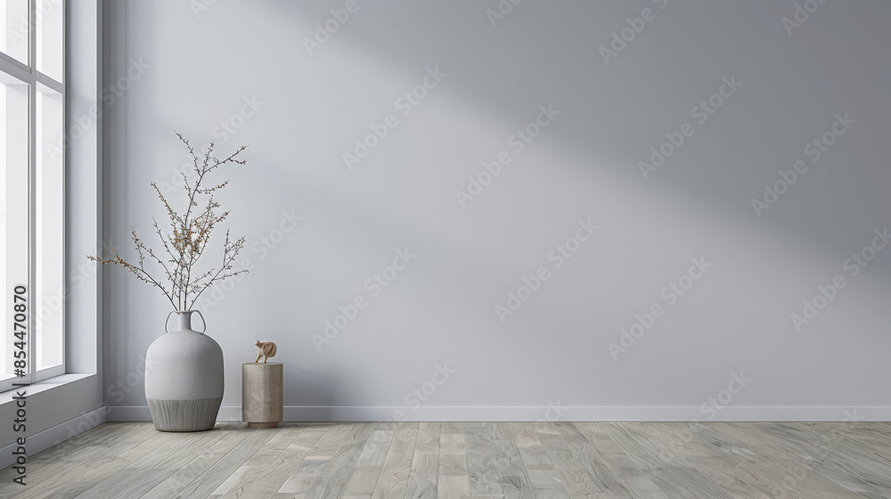 Living room in light grey color with minimal furniture and window lighting. Residential interiors design composition with copy space. Living room in light grey color with minimal furniture and window lighting. Residential interiors design composition with copy space.