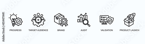 Initiative Banner Web Icon Vector Illustration Concept With Progress, Target Audience, Brand, Audit, Validation, Product Launch