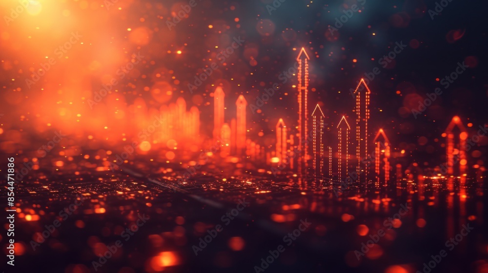 Obraz premium Colorful Abstract Light Arrows Ascending Vividly Against a Dark Background