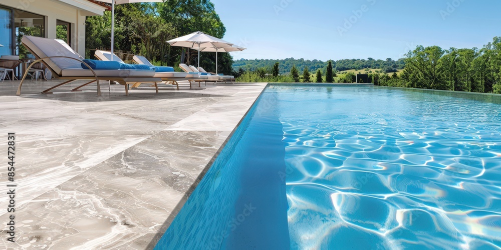 Fototapeta premium Luxury Poolside Relaxation with a View