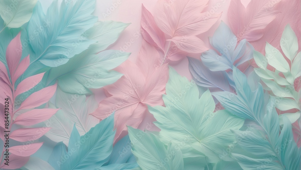 A close-up of soft pastel green and pink leaves arranged in a pattern with copy space A close-up of soft pastel green and pink leaves arranged in a pattern with copy space
