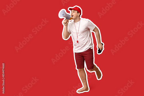Male lifeguard with megapho...