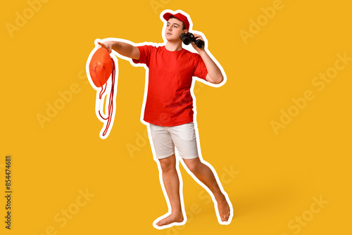 Male lifeguard with rescue ...