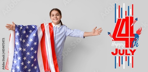 Little girl with USA flag o...