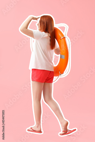 Female lifeguard with ring ...