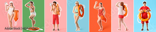 Set of beach rescuers on co...